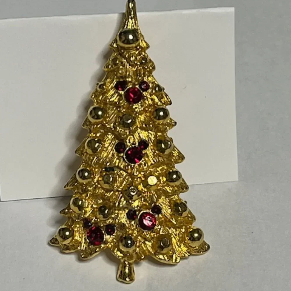 VTG Walt Disney 3D Christmas Tree Gold Tone Mickey Mouse Pin Brooch 1.5